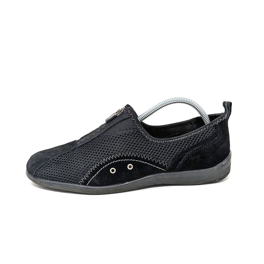 Spring Step Womens 10.5/11 Sneakers Style Racer Black Leather Slip On Zip